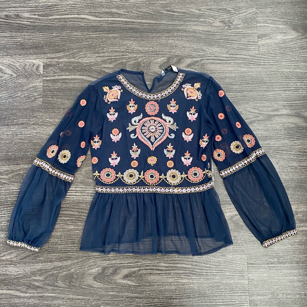 Zara Vintage Floral Mesh Transparent Blouse